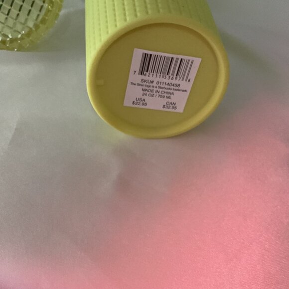 Starbucks Yellow Grid Textured Tumbler With Lid & Straw 24 Oz Cold Cup Summer Ed - Picture 5 of 5